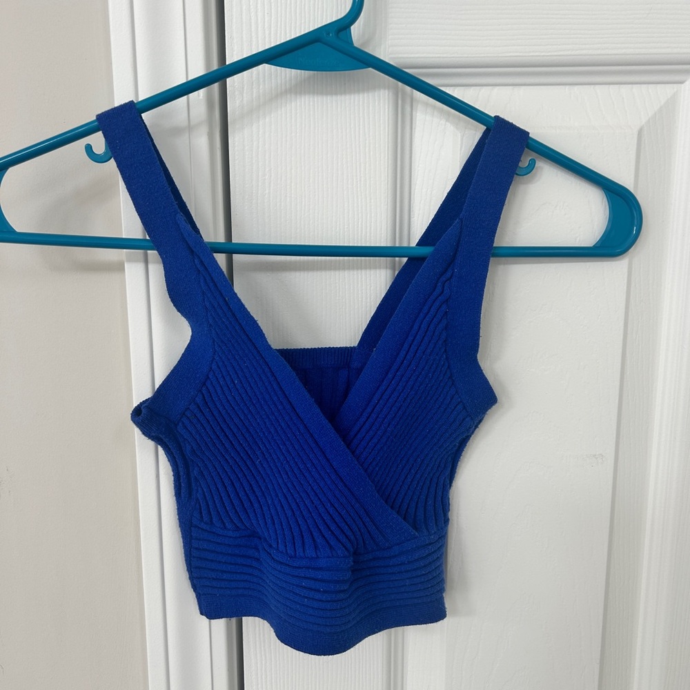 Blue Ribbed Knit Women's Top/Bralette